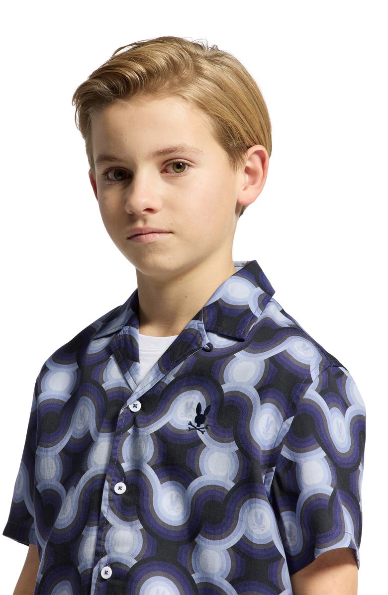 Psycho Bunny Kids' Paros Camp Shirt, Alternate, color, Evening Blue