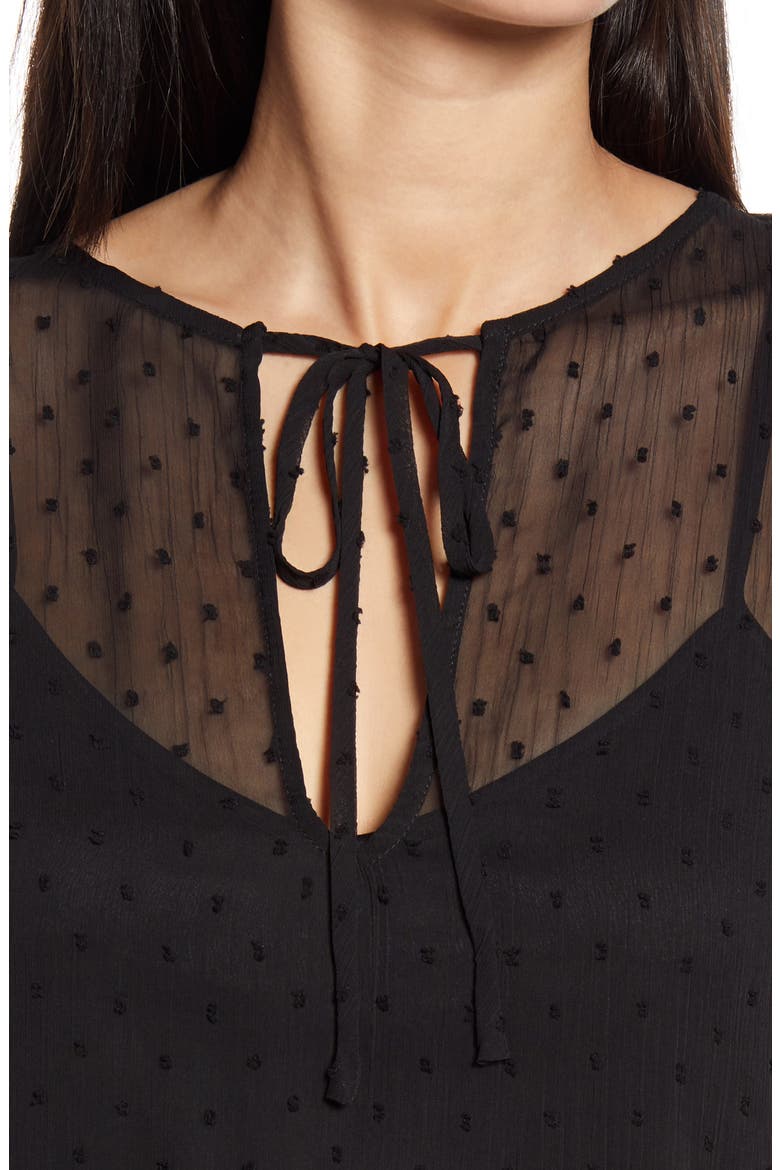 Long Sleeve Swiss Dot Minidress, Alternate, color, BLACK