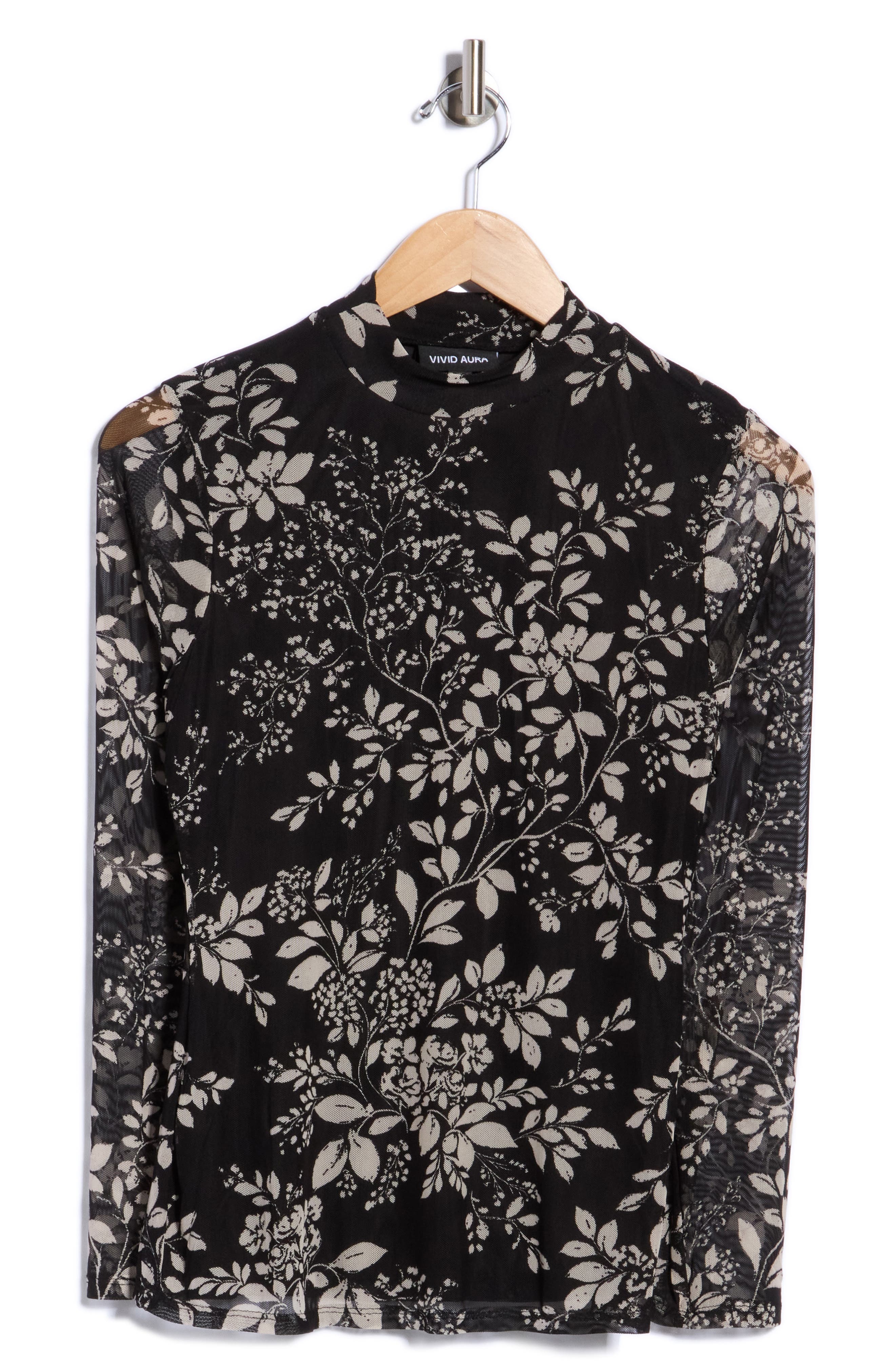 Floral Mesh Mock Neck Top