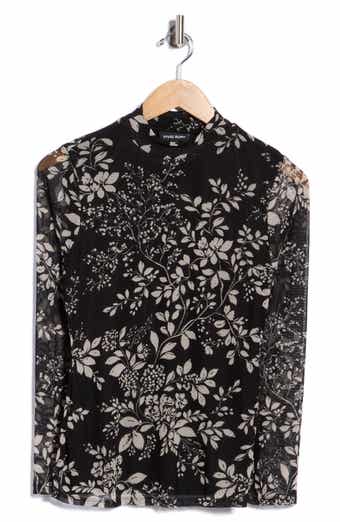Floral Mesh Mock Neck Top