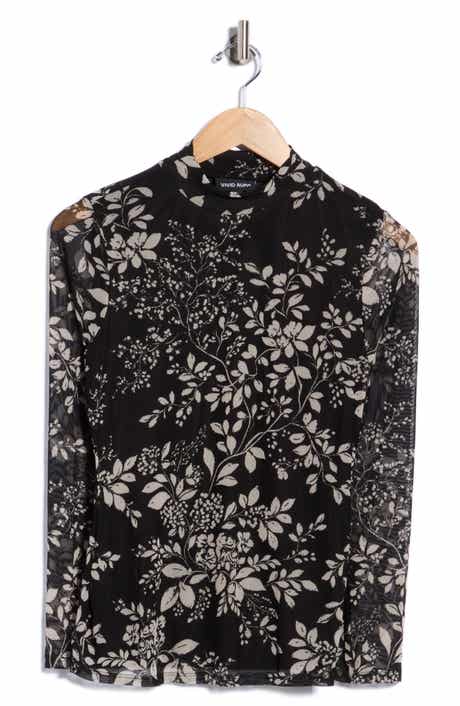 Floral Mesh Mock Neck Top