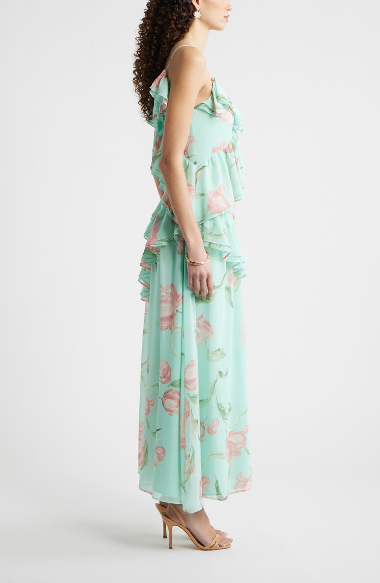 Chelsea28 V-Neck Drape Maxi Dress, Alternate, color, Aqua- Pink Tulip Field