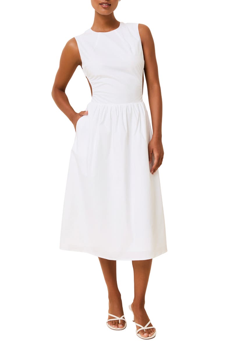 Solid & Striped Sabine Sleeveless Open Back Stretch Cotton Poplin Sundress, Main, color, Optic White