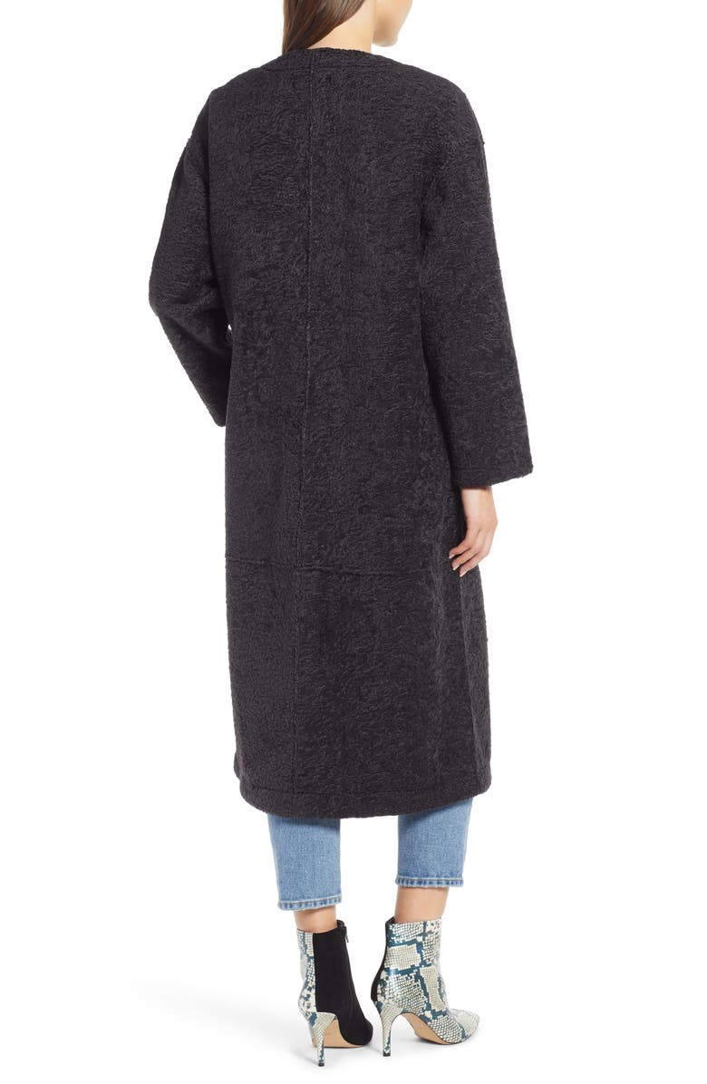 Something Navy Long Faux Shearling Coat, Alternate, color, 