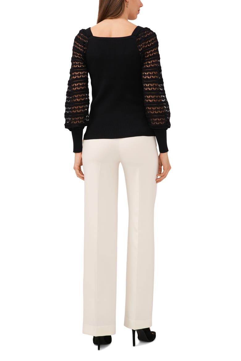 Lacy Sleeve Square Neck Sweater, Alternate, color, RICH BLACK