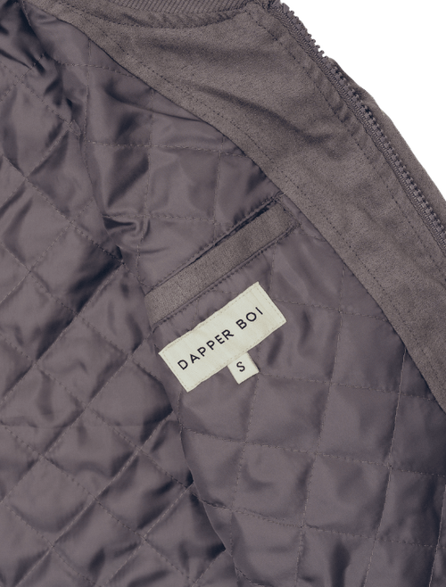 Dapper Boi Light Grey Microfiber Suede Bomber Jacket In Gray
