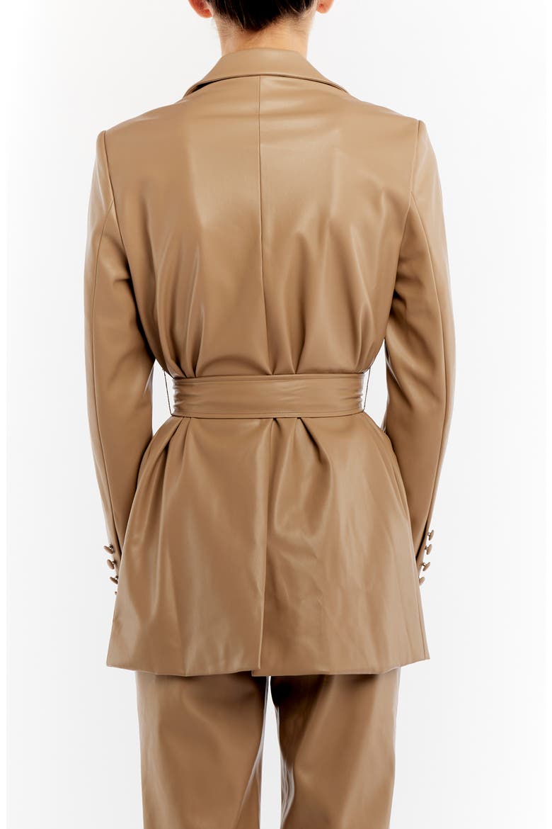 Bardot Belted Faux Leather Jacket, Alternate, color, TAUPE