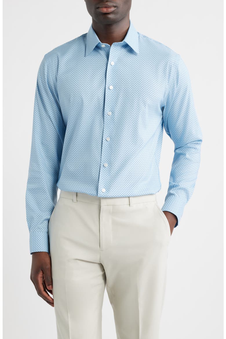 Trim Fit Geometric Print Premium Cotton Blend Twill Dress Shirt, Main, color, BLUE LORENZO GEO