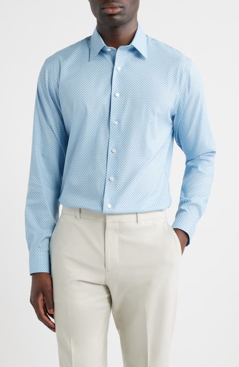 Trim Fit Geometric Print Premium Performance Linen Twill Dress Shirt (Regular, Big & Tall)