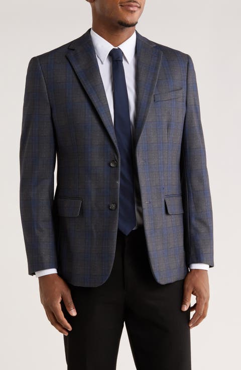 Slim Fit Plaid Stretch Knit Blazer