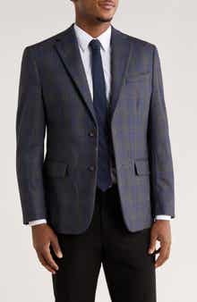 Duchamp Slim Fit Plaid Stretch Knit Blazer