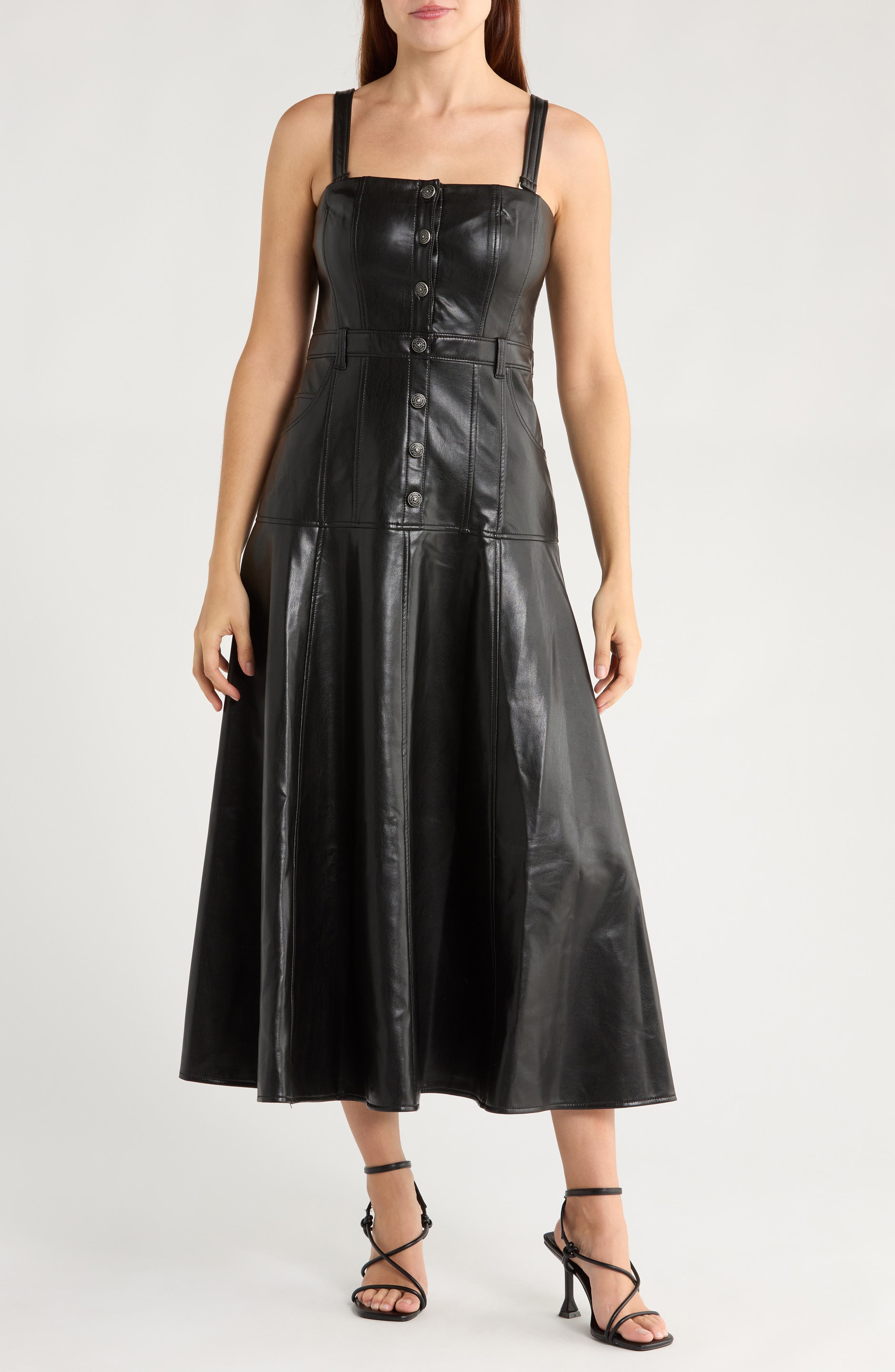 Cinq à Sept Veena Faux Leather Fit & Flare Midi Dress