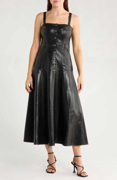 Cinq à Sept Veena Faux Leather Fit & Flare Midi Dress