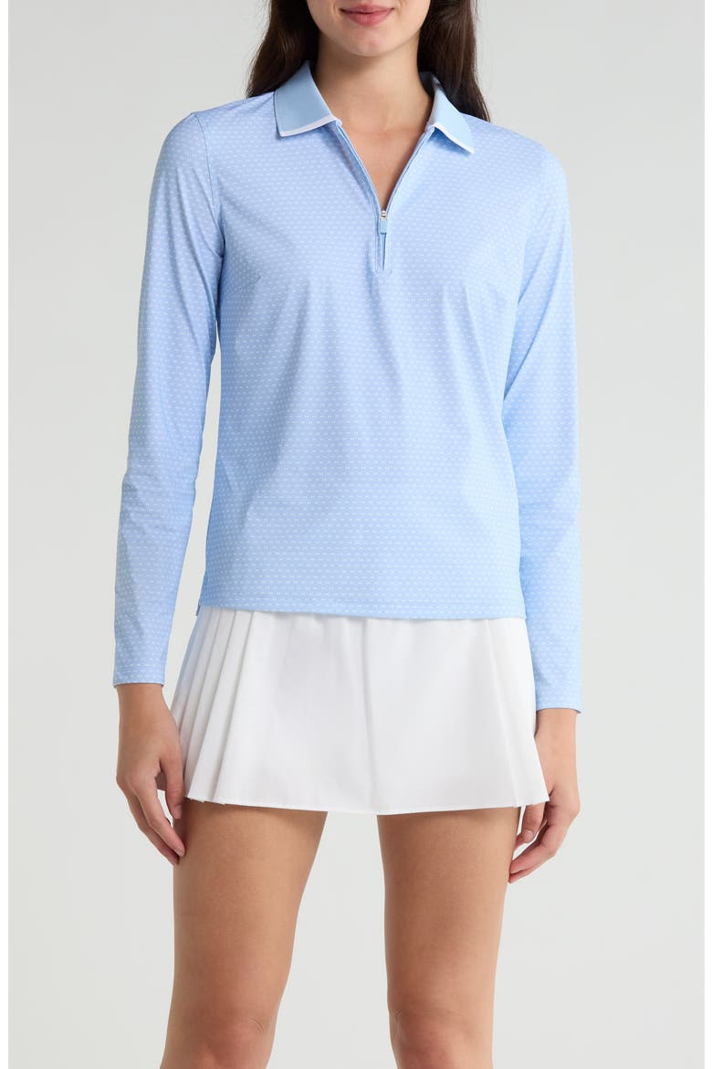 Geo 2 Silky Tech Long Sleeve Polo, Main, color, SKY / SNOW
