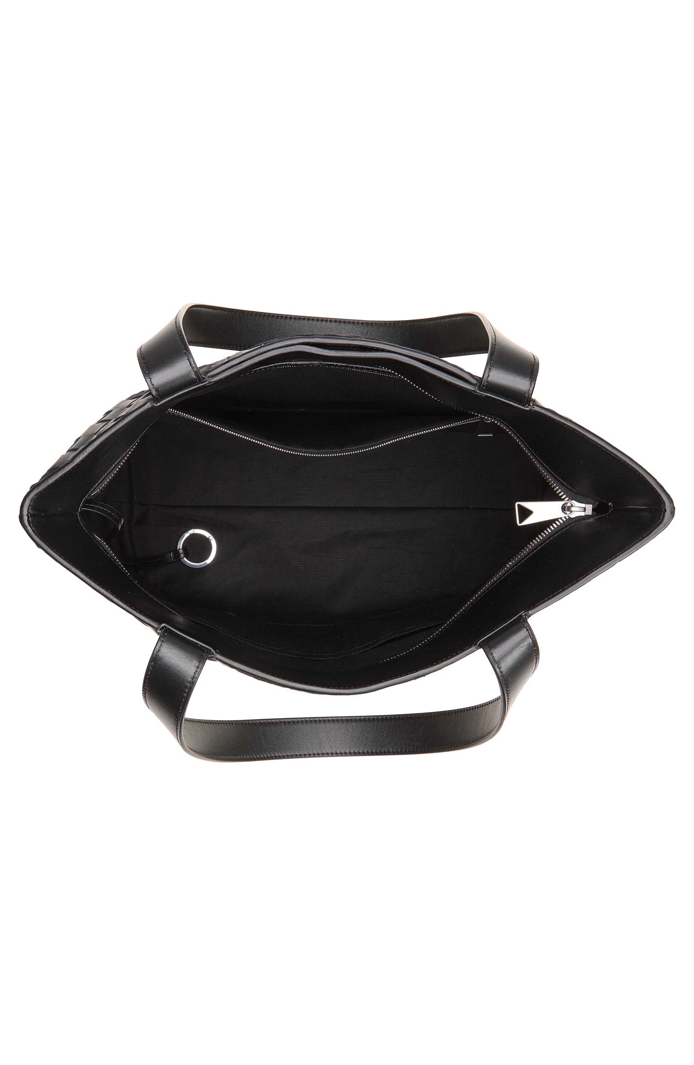 Small Intrecciato Leather Tote, Alternate, color, 8803 BLACK/ SILVER