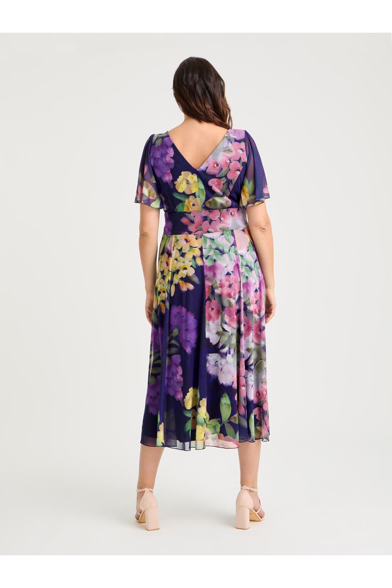 Victoria Floral Angel Sleeve Midi Dress, Alternate, color, Navy Purple Multi