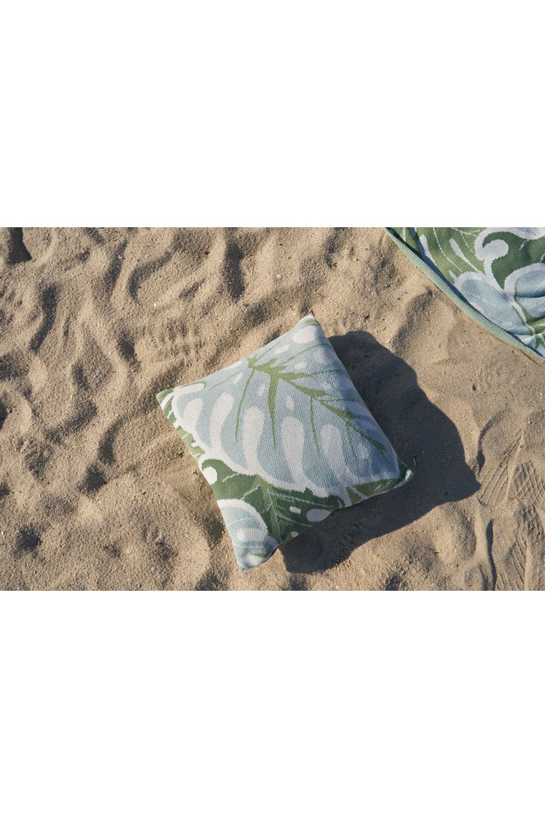 Monstera Knit Throw Pillow for Tropical Botanical Bed or Sofa Décor, Alternate, color, Green