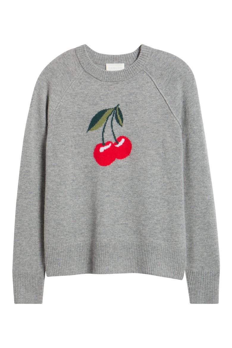Intarsia Wool & Cashmere Sweater, Alternate, color, HEATHER GREY CHERRY