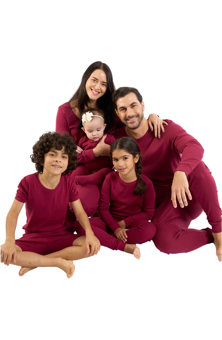 Leveret Footed Cotton Pajamas Matching Family Coordinated Solid Colors, Alternate, color, Maroon