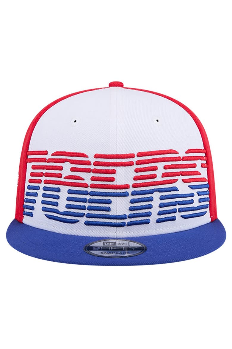 Men's New Era White/Royal Philadelphia 76ers Throwback Gradient Tech Font 9FIFTY Snapback Hat, Alternate, color, White