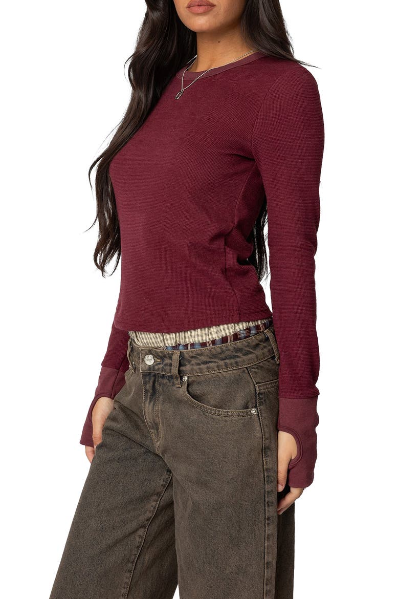 Waffle Long Sleeve T-Shirt, Alternate, color, BURGUNDY