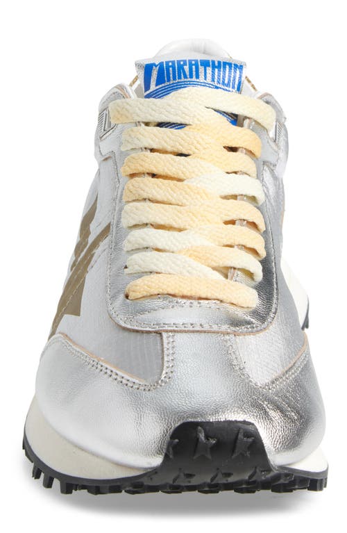 Golden Goose Running Marathon Sneakers In Silver Leather And Fabric In Silver