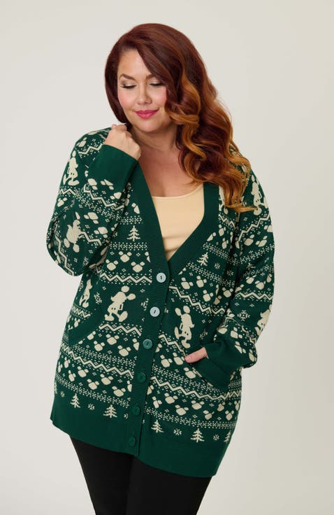 Plus Size Printed Knit Long Cardigan