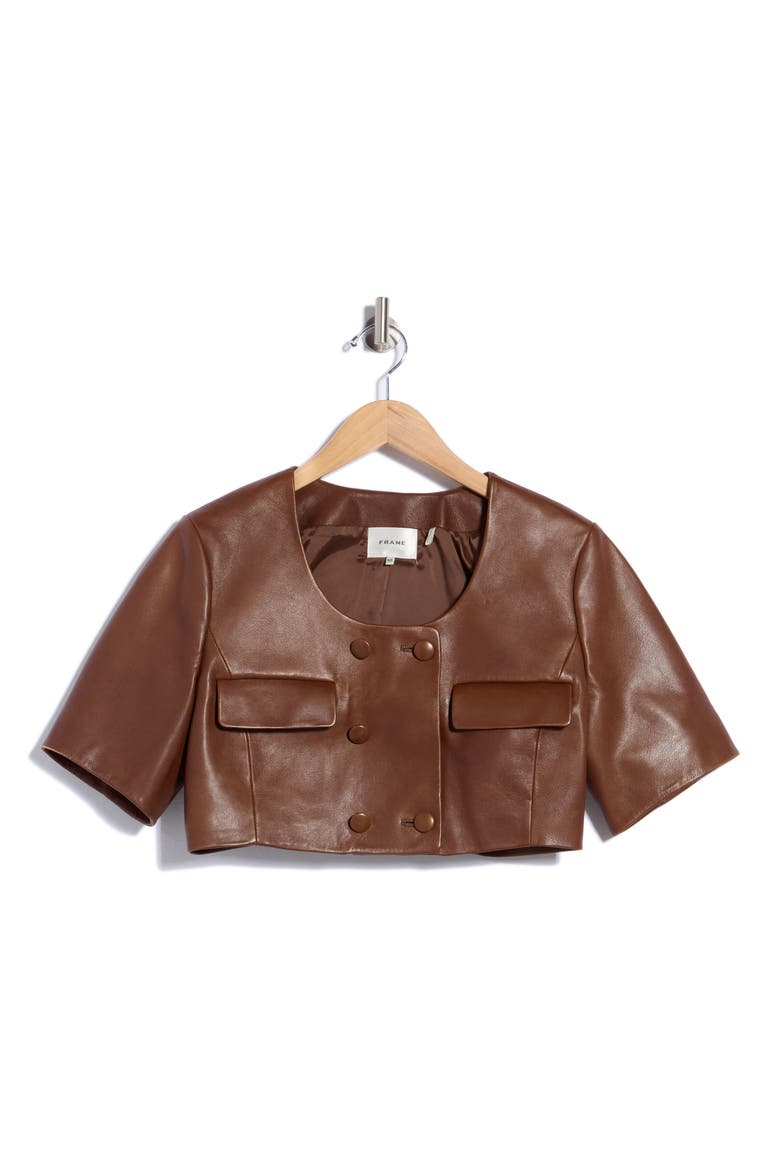 The Cropped Leather Jacket, Alternate, color, DARK BROWN