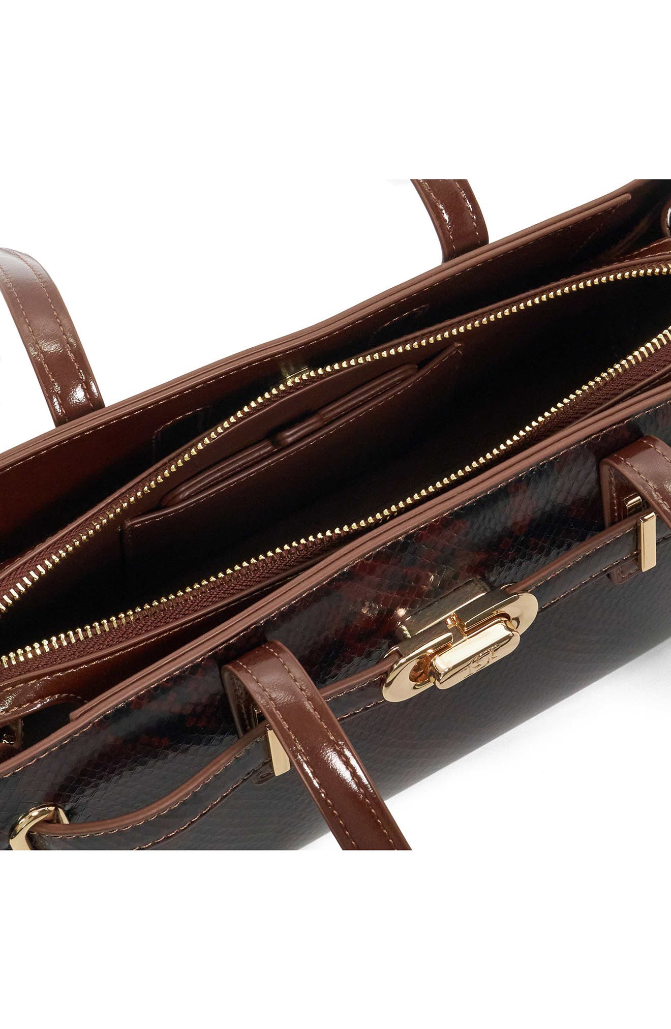 Depend Croc Embossed Leather Shoulder Bag, Alternate, color, BROWN