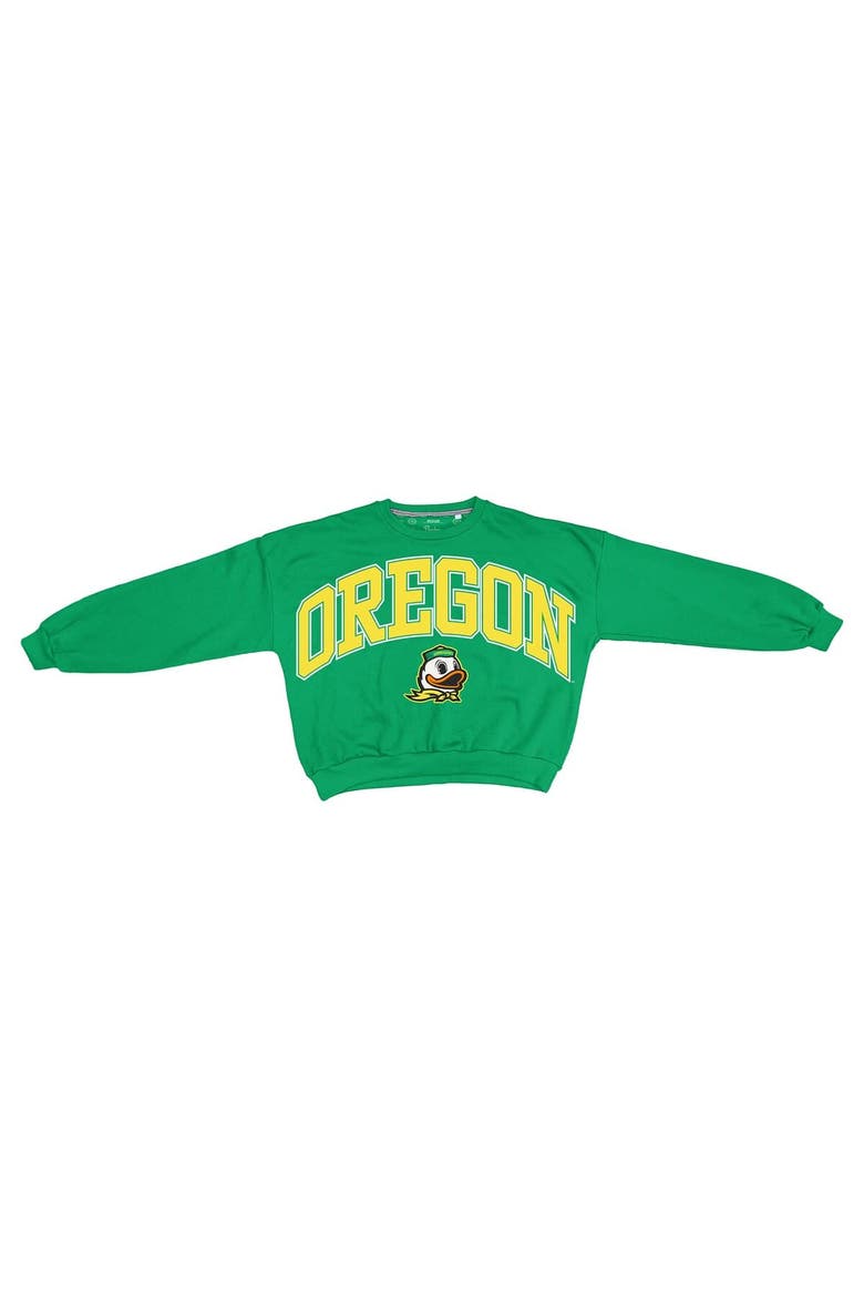 Women's Pressbox Green Oregon Ducks Oversized Janice Waist-Length Sweatshirt, Main, color, Green