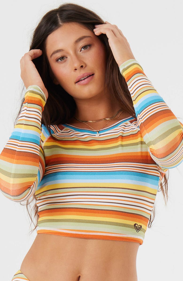 Roxy Stripe Long Sleeve Crop Rashguard, Alternate, color,