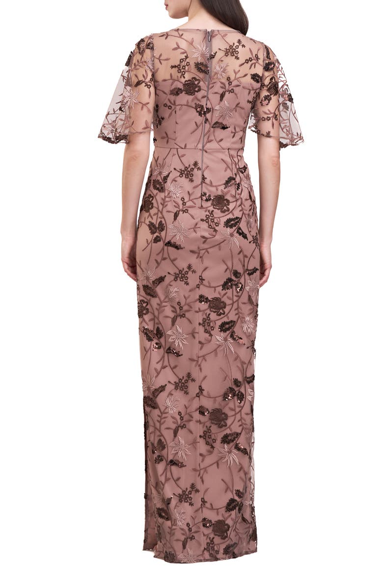 JS Collections Daphne Embroidered Sequin Column Gown, Alternate, color, Mocha
