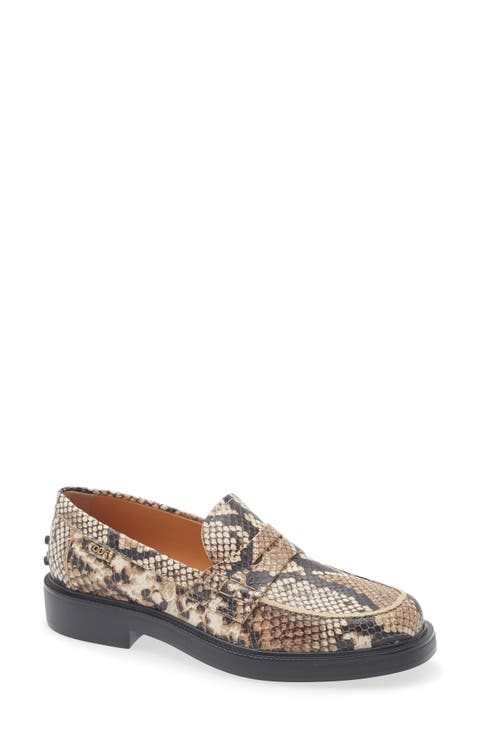 Python Embossed Leather Penny Loafer