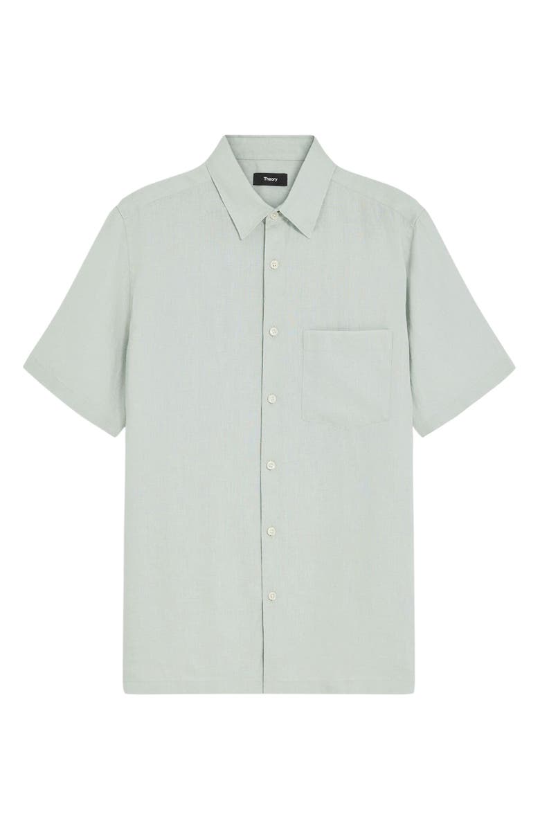 Theory Irving Solid Short Sleeve Linen Button-Up Shirt, Alternate, color, Light Green