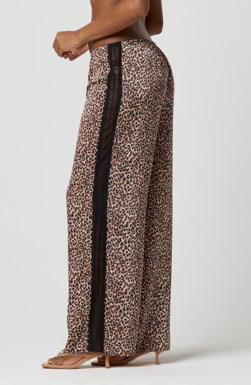 Florence By Mills Lace Trim Satin Pajama Pants In Animal Print