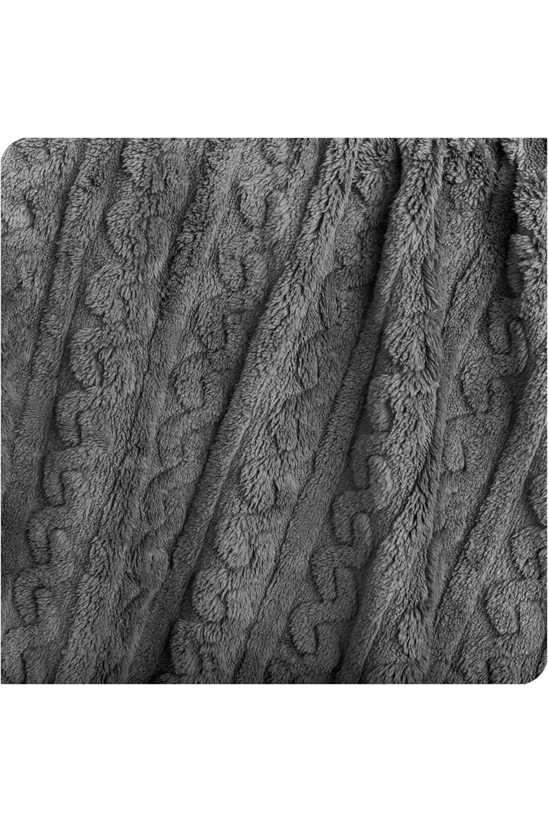 Cable Faux Shearling Throw Blanket, Alternate, color, Grey