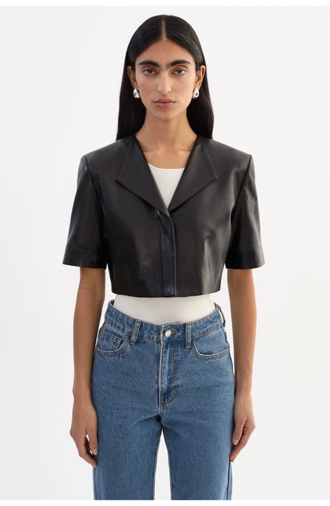 Aviana | Collarless Leather Jacket