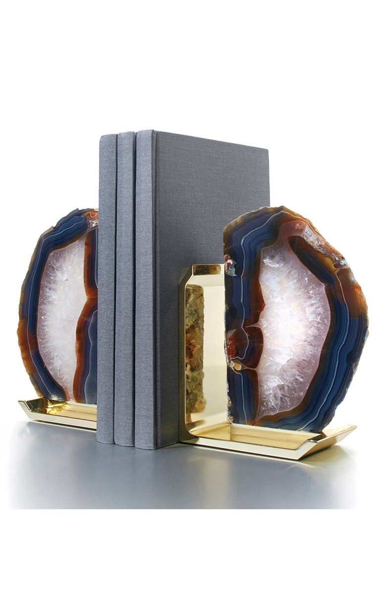 ANNA New York Fim Set of 2 Bookends, Alternate, color, Natural Agate Brass