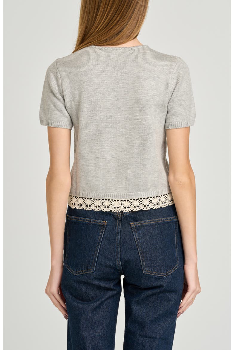 Carine Lace Trim Button Front Cardigan, Alternate, color, LIGHT HEATHER GREY