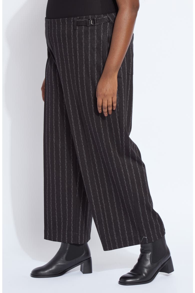 Isabel Pinstripe Pull-On Ankle Wide Leg Ponte Pants, Alternate, color, CHARCOAL LANE