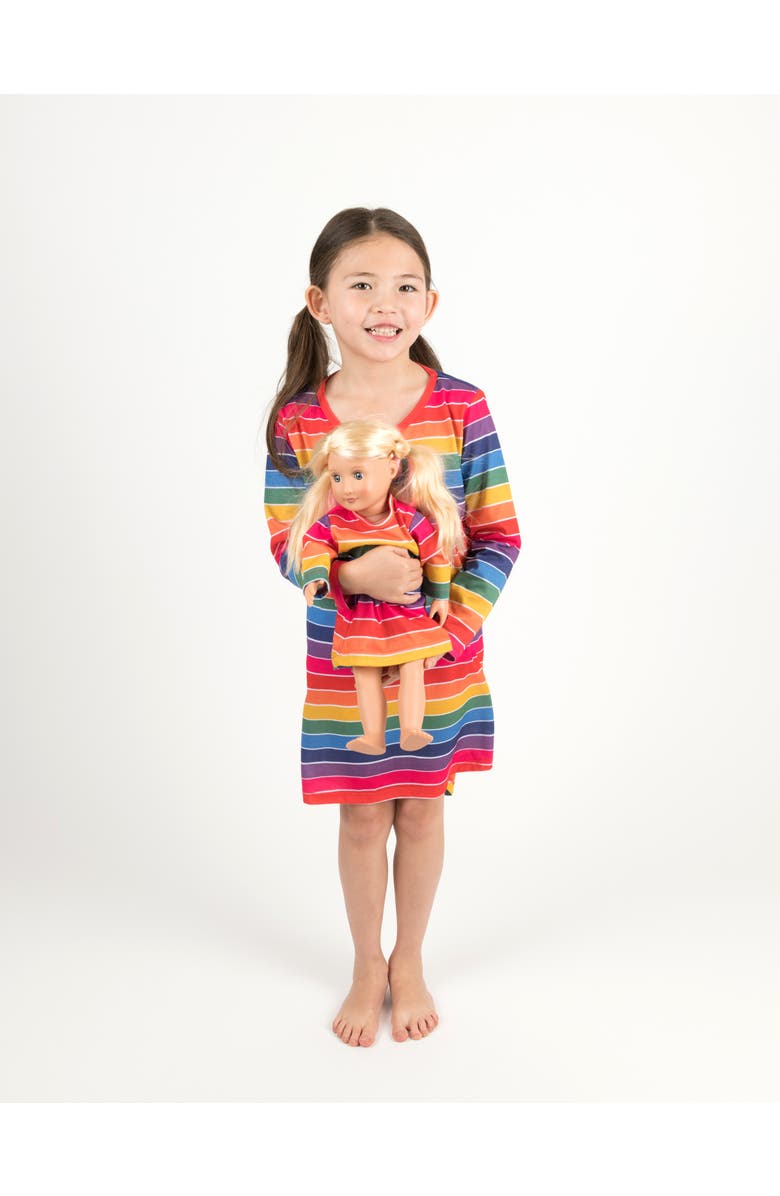 Leveret Girls Long Sleeve Nightgown with Matching Doll Nightgown, Printed Design, Main, color, Striped Colorful