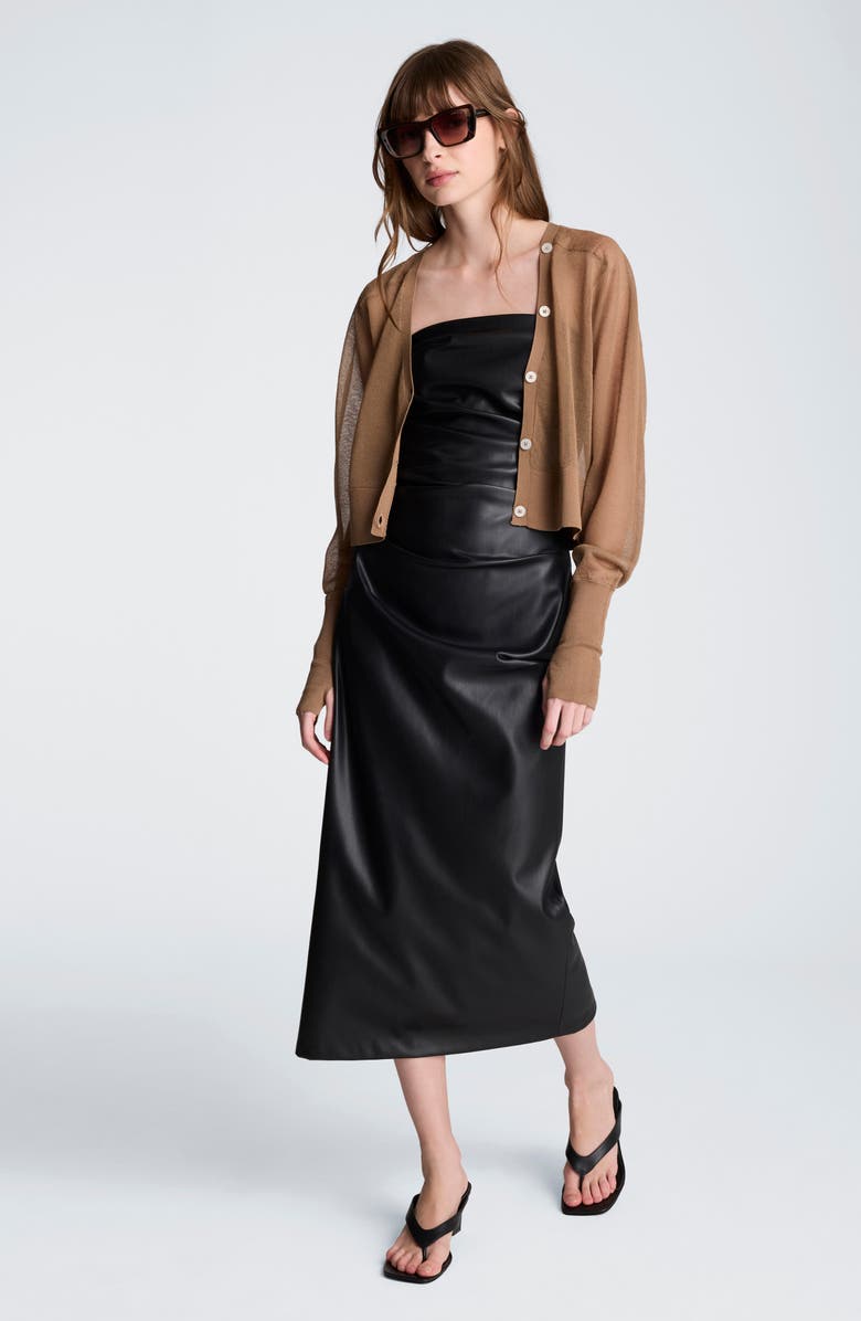 Kenneth Cole Ruched Strapless Faux Leather Midi Dress, Alternate, color, Black