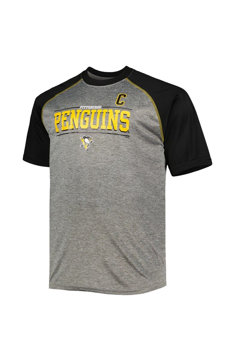 FANATICS Men's Fanatics Branded Sidney Crosby Heather Gray/Black Pittsburgh Penguins Big & Tall Contrast Raglan Name & Number T-Shirt, Alternate, color, 