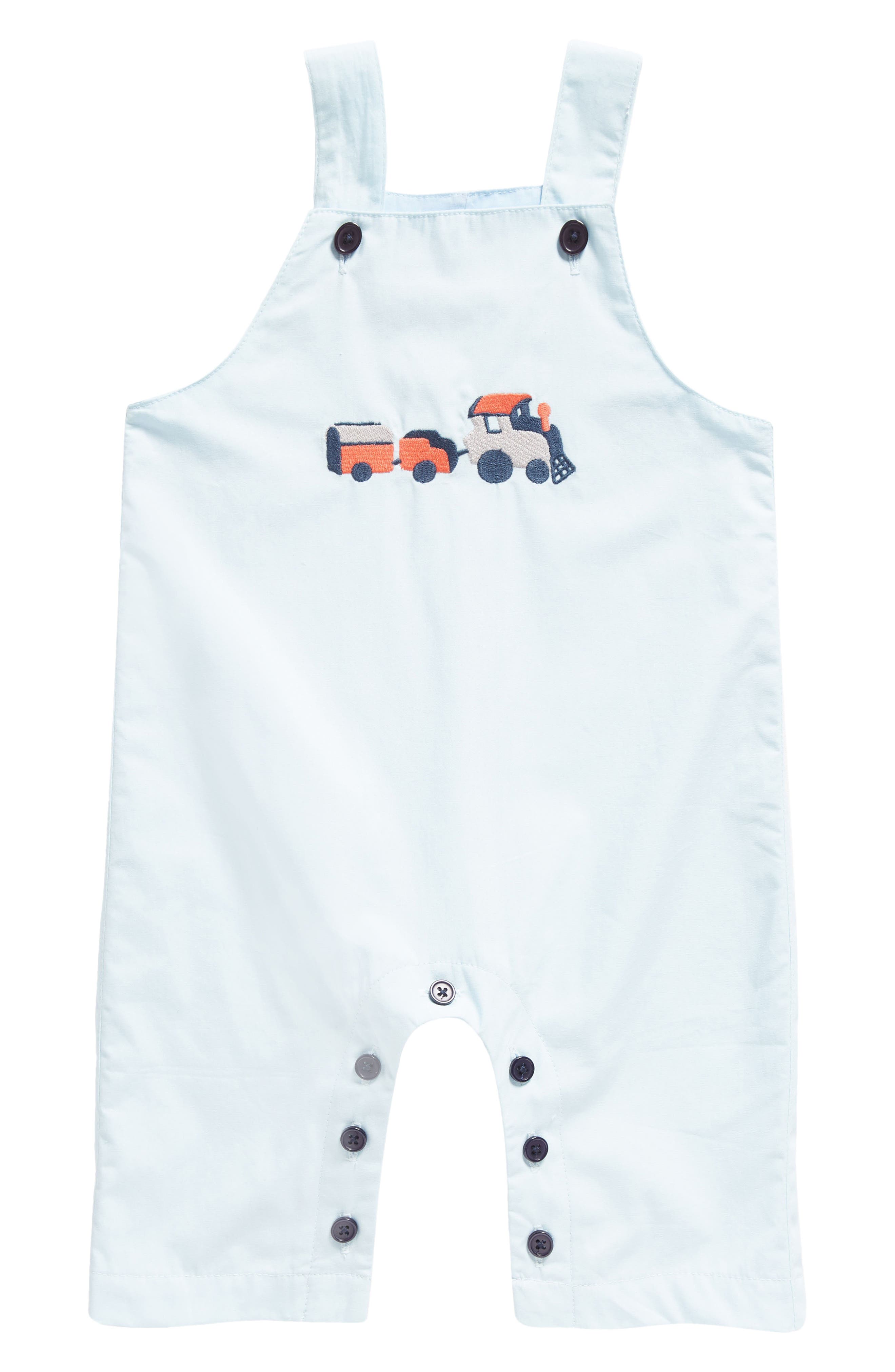 Rachel Riley Train Embroidered Cotton Overalls | Nordstrom