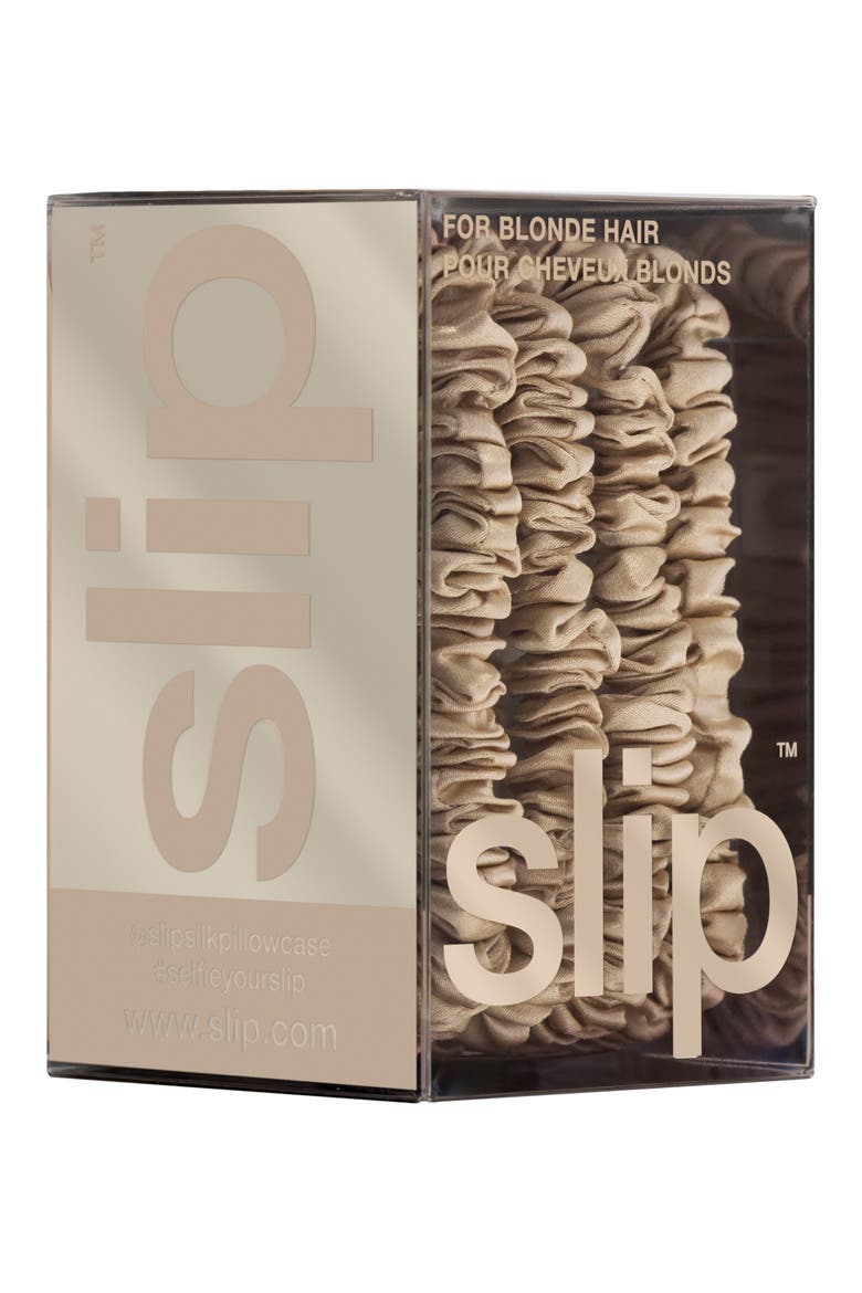 Pure Silk 4-Pack Skinny Scrunchies: Back to Basics Collection, Alternate, color, BLONDE