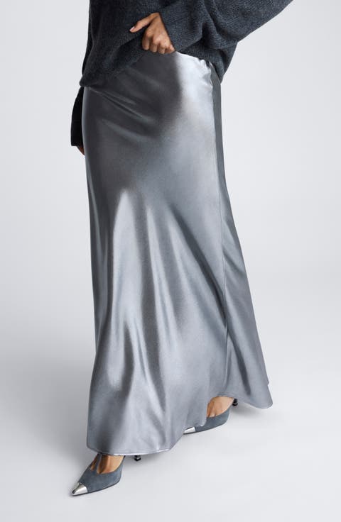 Metallic Bias Cut Maxi Skirt