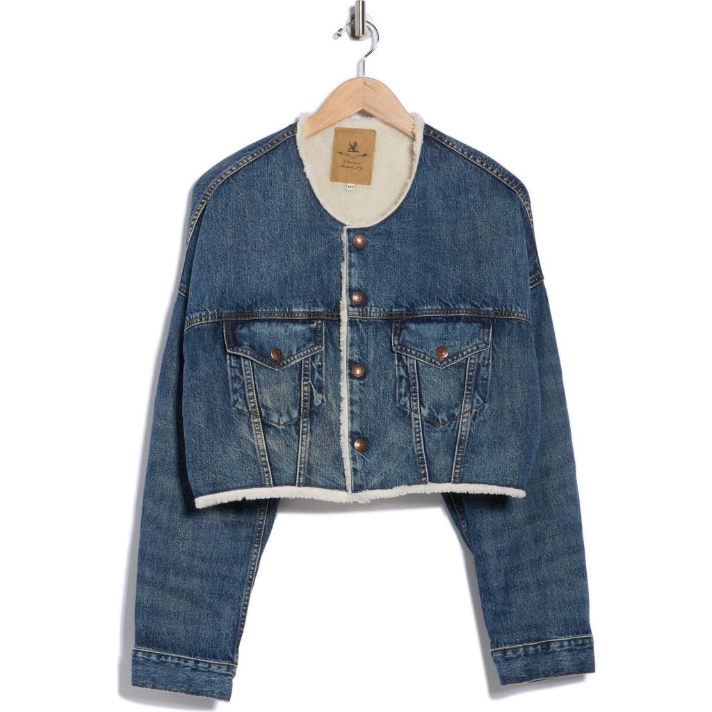 Denimist Faux Shearling Lined Crop Denim Jacket In Blue