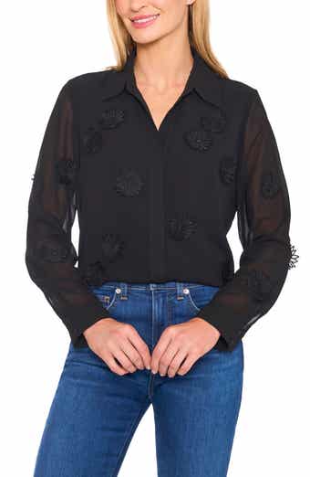 CeCe Floral Appliqué Georgette Button-Up Shirt