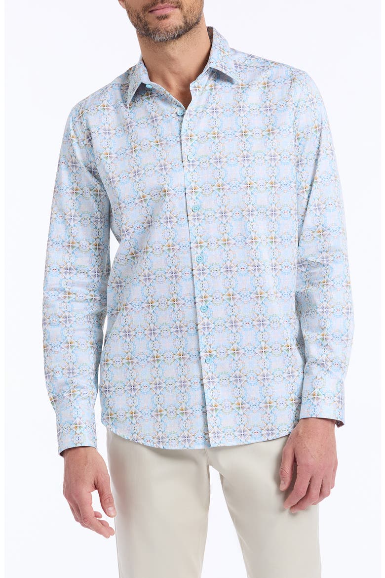Runnymede Stretch Cotton Button-Up Shirt, Main, color, BLUE MULTI