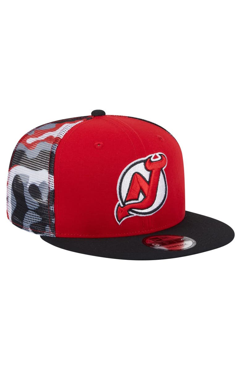New Era Men's New Era Red/Black New Jersey Devils Camo Meshback 9FIFTY Snapback Hat, Alternate, color,